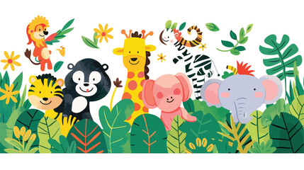 cartoon scene with jungle animals being together illus