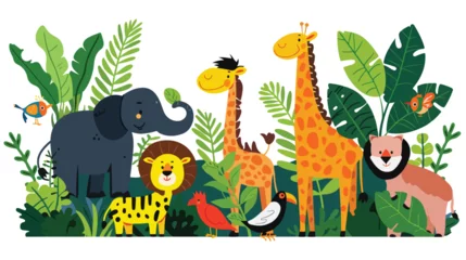 Poster cartoon scene with jungle animals being together illus © Nobel