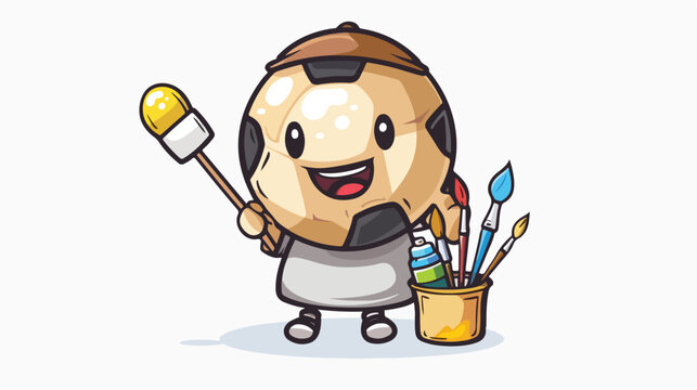 Character mascot of soccer ball as a painter  character