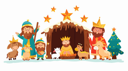 christmas nativity scene cartoon flat vector 