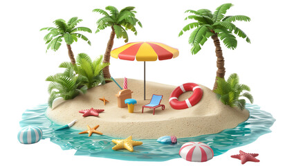 3d render of summertime background with sand beach concept isolated on transparent background