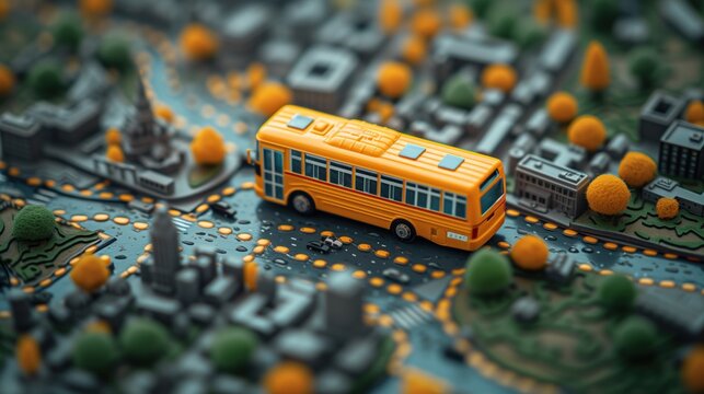 yellow bus on city street toy