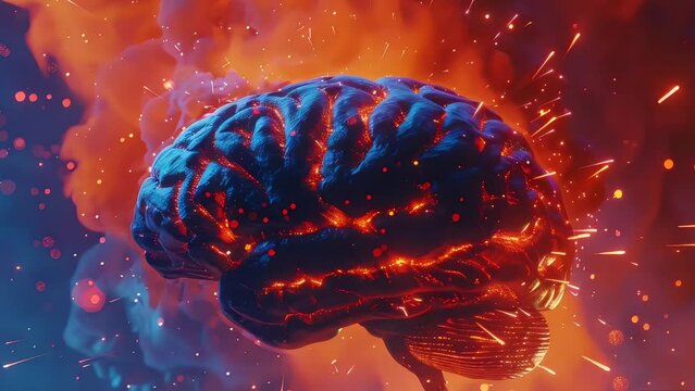 n animated 3D scientific illustration of a human brain, displaying intricate details and dynamic functionalities