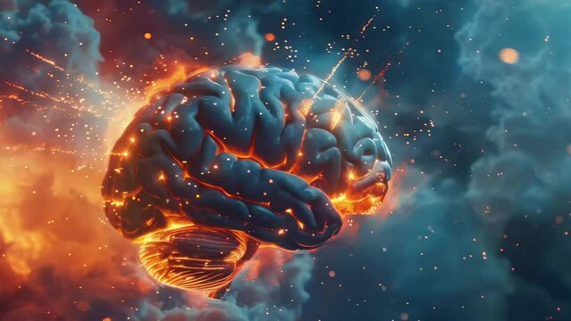 n animated 3D scientific illustration of a human brain, displaying intricate details and dynamic functionalities