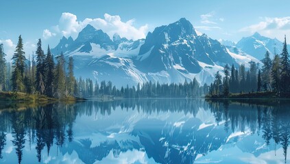 A lake surrounded by mountains