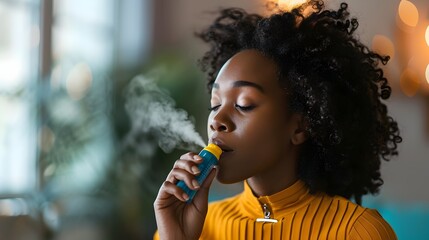 Young Black Woman Finds Instant Relief During Asthma Attack with Inhaler