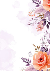 Orange white and purple violet vector frame with foliage pattern background with flora and flower