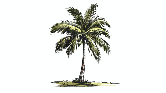 Drawing of a palm tree on a white background 