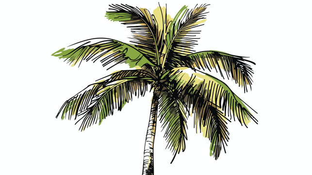 Drawing of a palm tree on a white background 