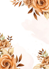 Brown and white vector frame with foliage pattern background with flora and flower