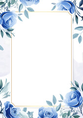 Blue and white vector realistic golden luxury invitation with flora and flower
