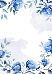 Blue and white invitation background bouquet watercolor painting with flora and flower
