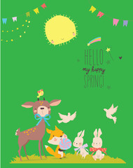 Obraz na płótnie Canvas hello my happy card with deer spring