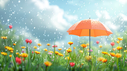 April Showers copy space isolated background banne Background, fun, graphic image Rain drops on clear glass window. Concept background for plat design. Rural scene on a rainy day, Generative Ai