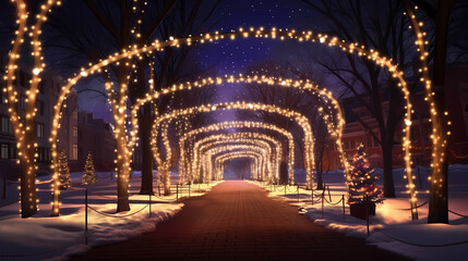 Obraz premium Charming tunnel of twinkling lights