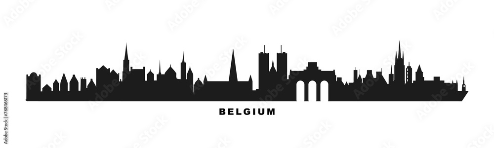 Wall mural belgium country skyline with cities panorama. vector flat banner, logo. ghent, brussels, bruges, ant