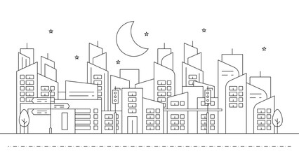Obraz premium Black and white vector outline building landmarks skyline concept background