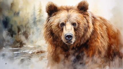 Watercolor painting of a brown bear.