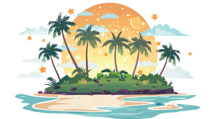Fototapeta na wymiar A tropical island with palm trees and a star filled 