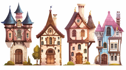 Fantasy buildings 3D illustration flat vector 