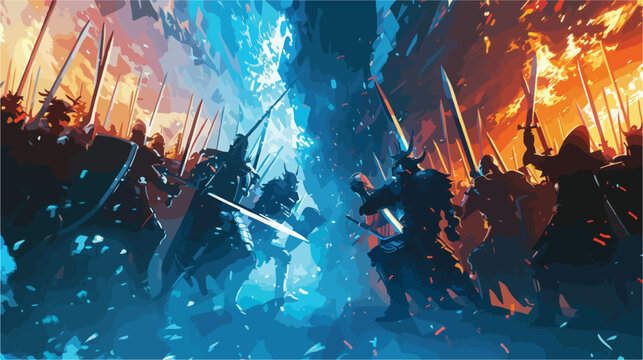 Naklejki Fantasy medieval battle of the warriors of good 