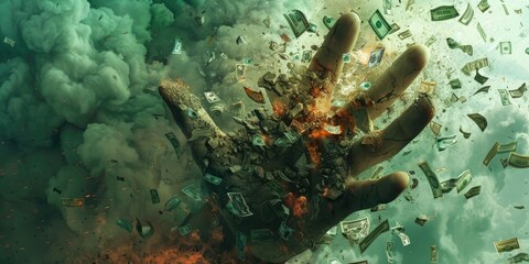 Doomsday Dollars: A Currency Catastrophe Unleashed From Above - Surreal Financial Apocalypse Art