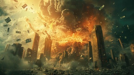 Financial Titans Clash in Surreal Battlefield - Money-Fueled Armageddon