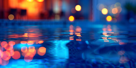 Blur blue swimming pool party light in the dark summer night abstract background , Abstract Summer Night: Blur Blue Pool Party Lights Background