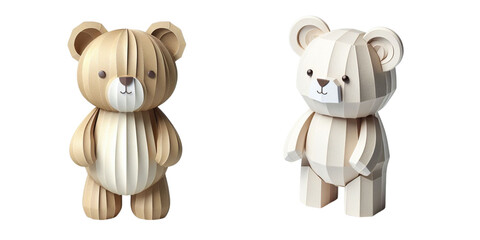 bear made from folded paper isolated on transparent background