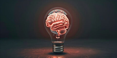 A conceptual light bulb with a brilliant brain inside representing intelligence and ideas, Brilliant Brain: Conceptual Light Bulb Symbolizing Intelligence