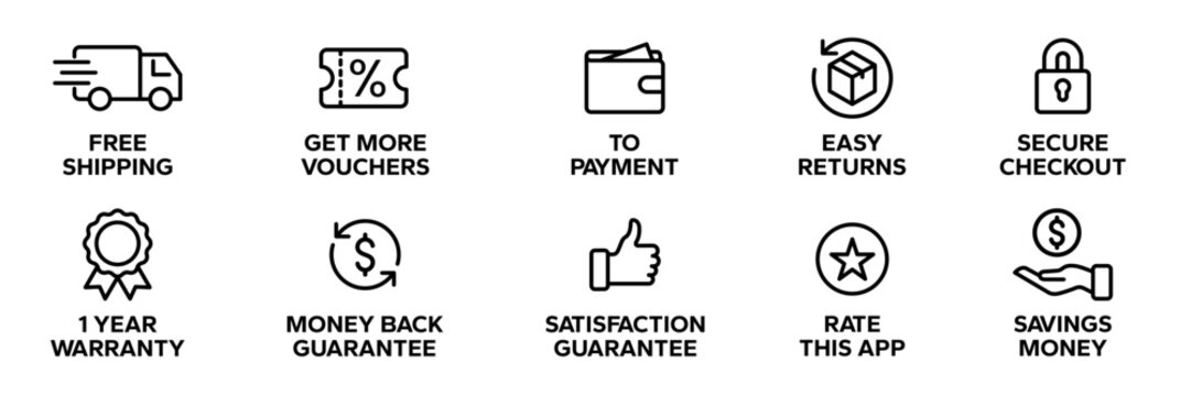 E-commerce and Shopping icons line set. Vector Illustration.