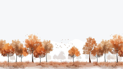Foggy rows of tree in Autumn flat vector isolated on white background 