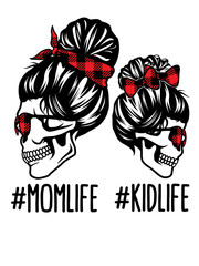 Mom Life Kid Life Buffalo Plaid Illustration, Mom Life Vector, Bun Hair Stencil, Mom Shirt, Mom Clipart, Mom Life, Bun Skull