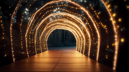 A tunnel with lantern lights creates a dynamic visual impact