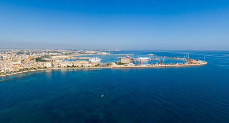 Naklejka na ściany i meble Bari, Italy. Embankment and port. Bari is a port city on the Adriatic coast, the capital of the southern Italian region of Apulia. Aerial view