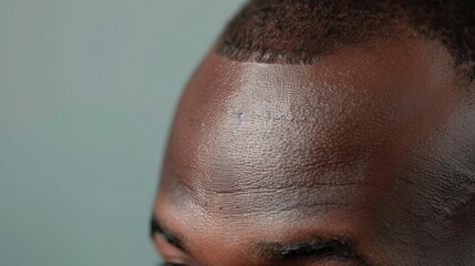 close-up on a black mans head with a receding thinning hairline - concept for hairloss treatment - obrazy, fototapety, plakaty