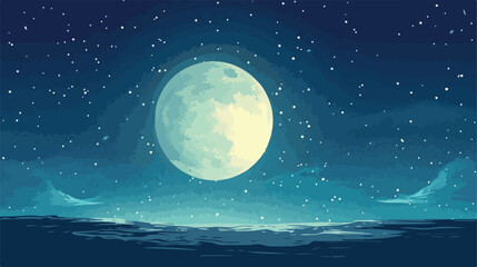 Fototapeta na wymiar Full moon in night starry sky flat vector 