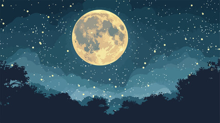 Full moon in night starry sky flat vector 