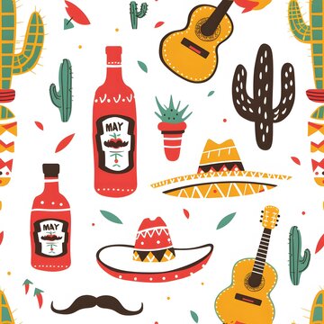 mexican fiesta party pattern, white background