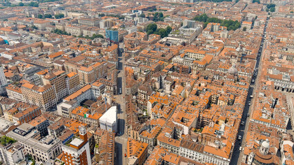 Turin, Italy. Panorama of the historical city center. Summer day, Aerial View