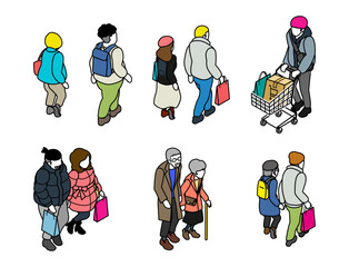 Set of Isometric people, Shopper included seniors and youth