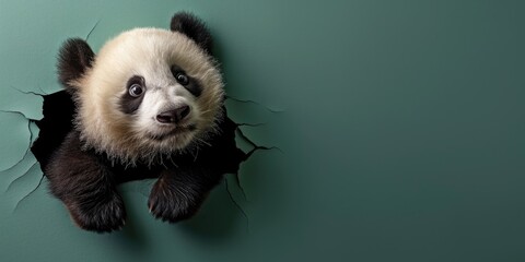 Close up view picture of the hollow green hole on the the wall that show the panda stay inside the...
