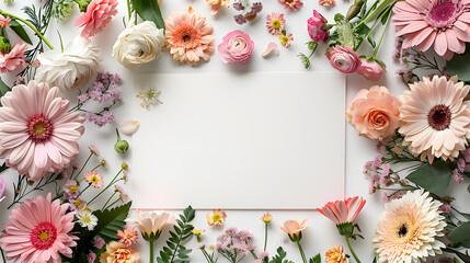 Fototapeta na wymiar Flowers in Frames: A beautiful floral arrangement featuring roses, leaves, and other elements, perfect for greeting cards, invitations, or decorative purposes.