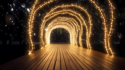 Fototapeta premium A tunnel with lantern lights creates a dynamic visual impact