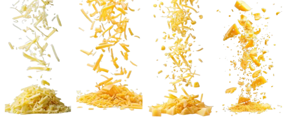 Fototapeten Collection of PNG. Falling grated cheese isolated on a transparent background. © morepiixel