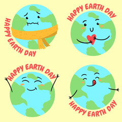 Cartoon Earth Flat style world environment earth day