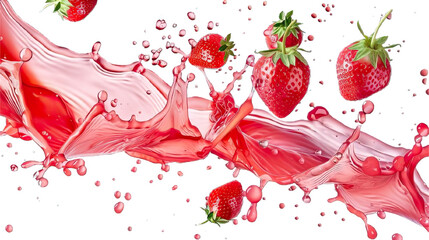 Collection of PNG. Splashes and waves of strawberry juice isolated on a transparent background.