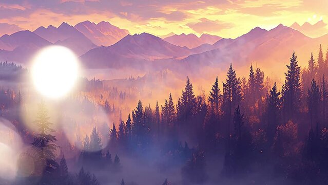 sunrise at mountain summit pinecone suspended ethereal aura. seamless looping overlay 4k virtual video animation background