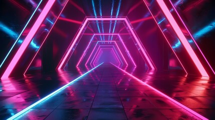 3D geometric neon tunnels, futuristic modern background design