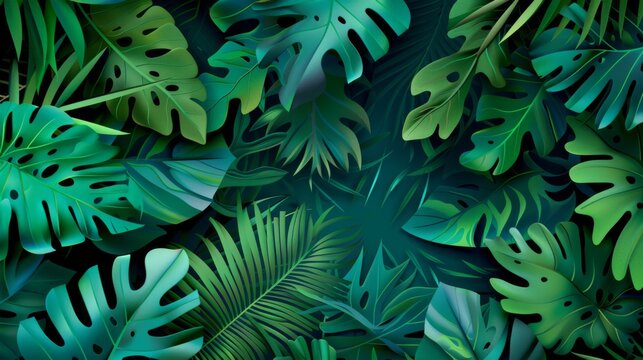 Cutout style tropical greenery, vibrant nature background